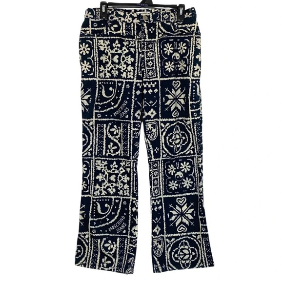 Vintage 90s Moschino Jeans Donna Flare Pants Womens Size 10 Patchwork Print - Picture 1 of 15